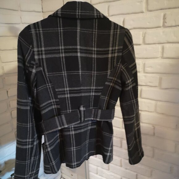 Smart Set Ladies Size 9 Black & Grey Plaid Belted Fully Lined Jacket/Blazer - Picture 2 of 11
